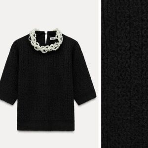 Zara Black Top with Pearl Accents